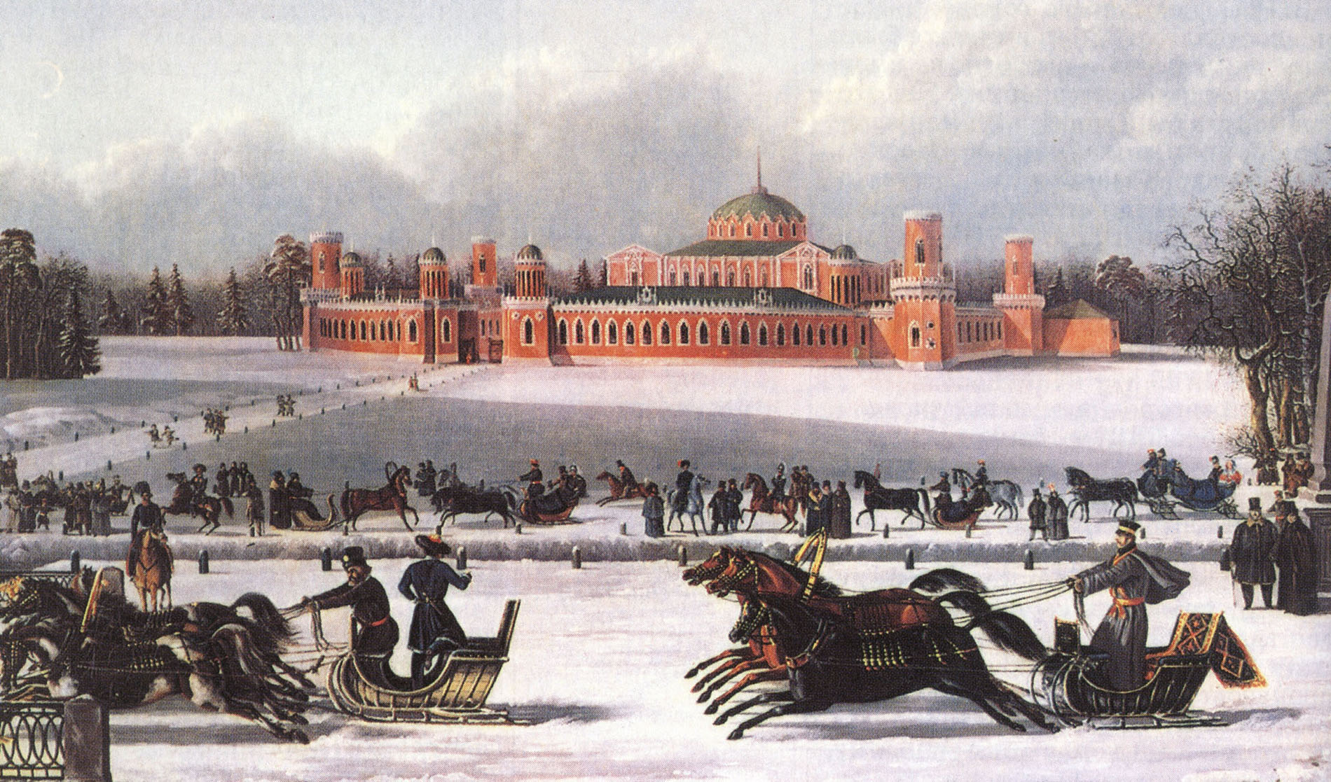 Неизв. худ. Санные гонки в Петровском парке в Москве. 1840-е.