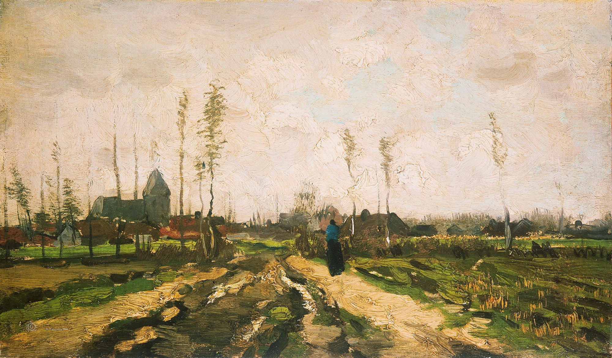 Винсент Ван гог. "Пейзаж с церковью и фермами". 1885. Частная коллекция.