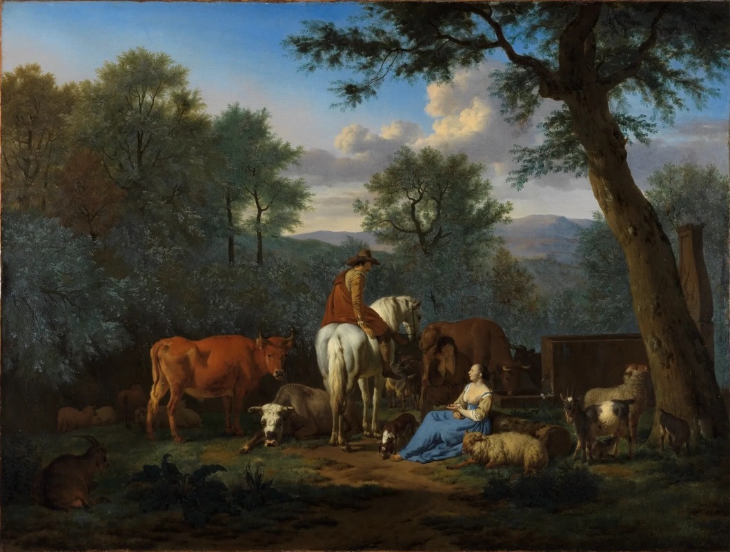 Адриан ван де Вельде. "Пейзаж с людьми и коровами". 1664. Музей Фицуильяма, Кембридж.