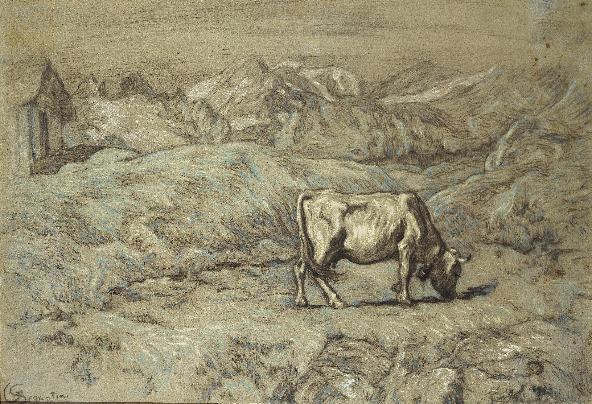 Джованни Сегантини. "Альпийское пастбище (Пейзаж с коровой)". Около 1896.