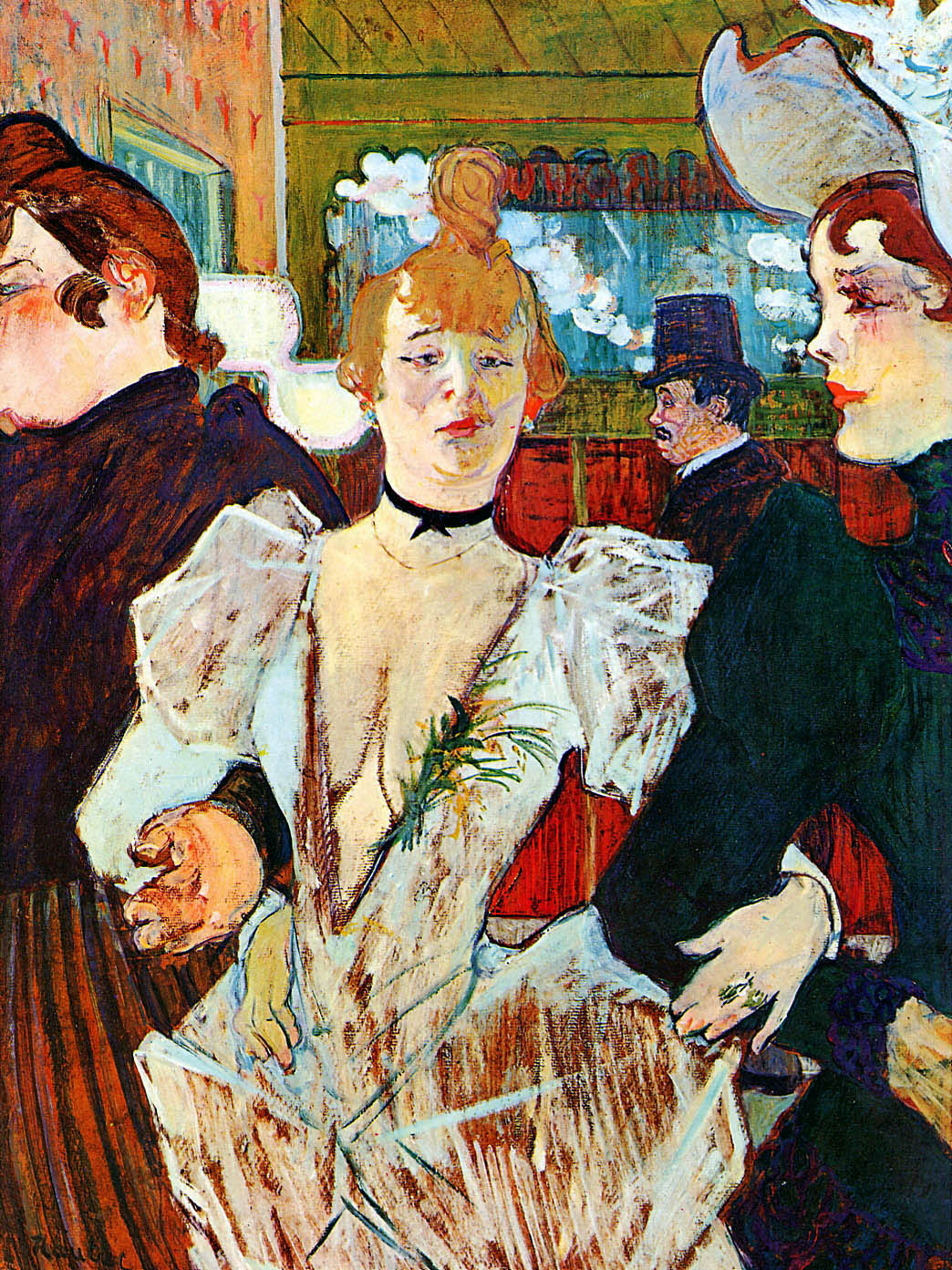 Анри де Тулуз-Лотрек. Ла Гулю, входящая в "Мулен Руж" с двумя женщинами. 1892.