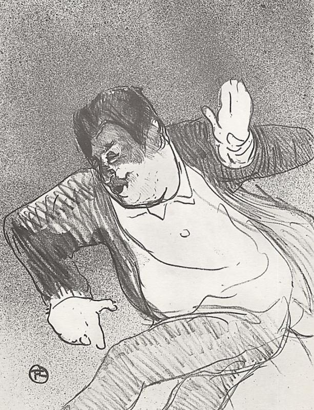 Анри де Тулуз-Лотрек. Серия "Кафешантан". Кодьё, танцующий в маленьком казино. 1893.