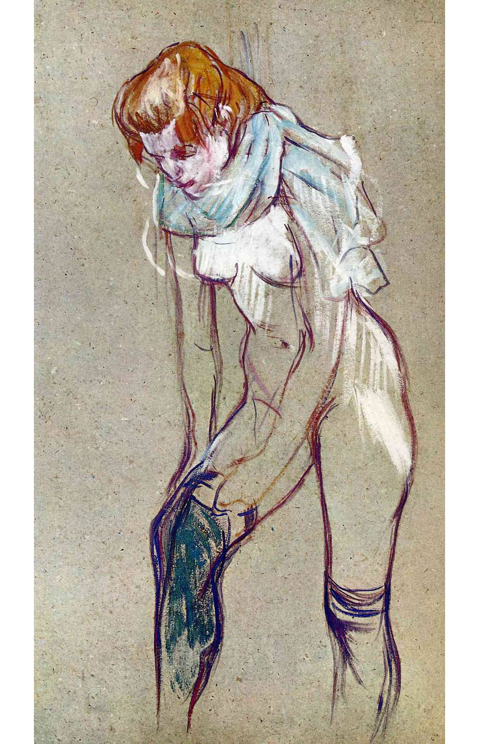 Анри де Тулуз-Лотрек. Женщина, надевающая чулок. 1894.