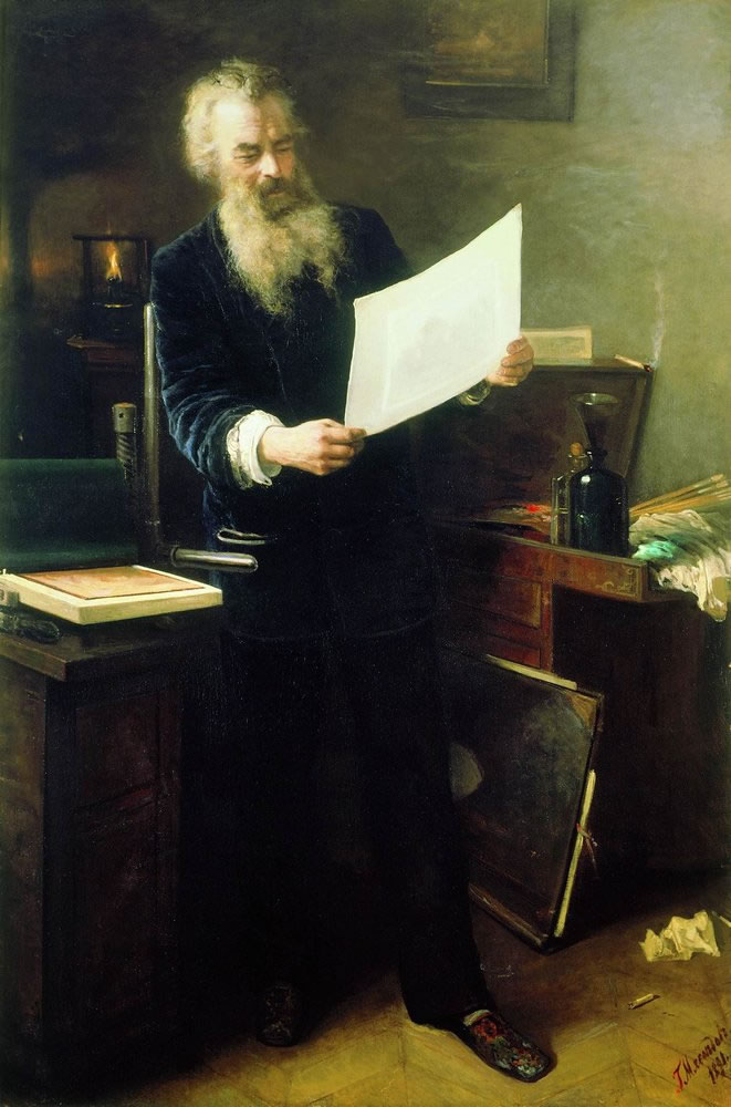 Григорий Мясоедов. Первый оттиск. Портрет И. И. Шишкина. 1891.