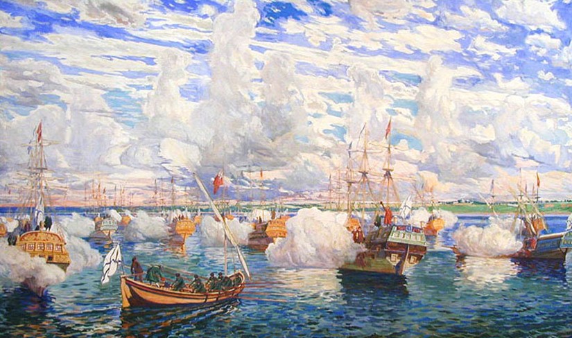 Д. Кардовский. Петровская потешная флотилия на озере Плещеево 25 августа 1692 года.