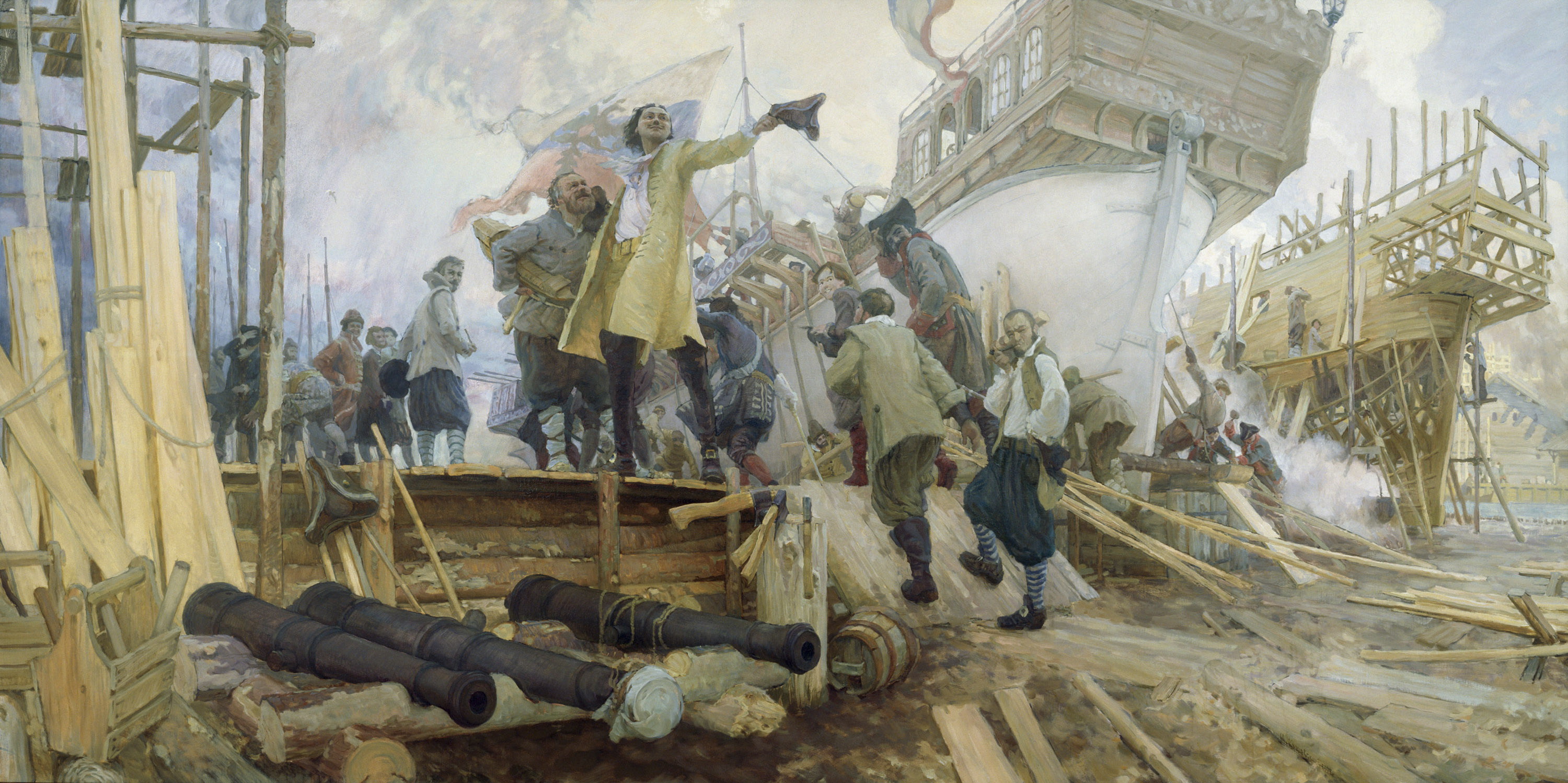 Ю. Кушевский. Спуск галеры "Принципиум" на воронежской верфи 3 апреля 1696 года.