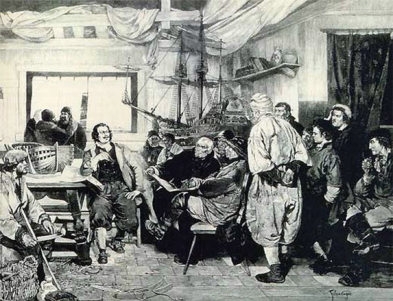 К. Лебедев. Пётр I беседует с голландскими корабелами в 1698 году.