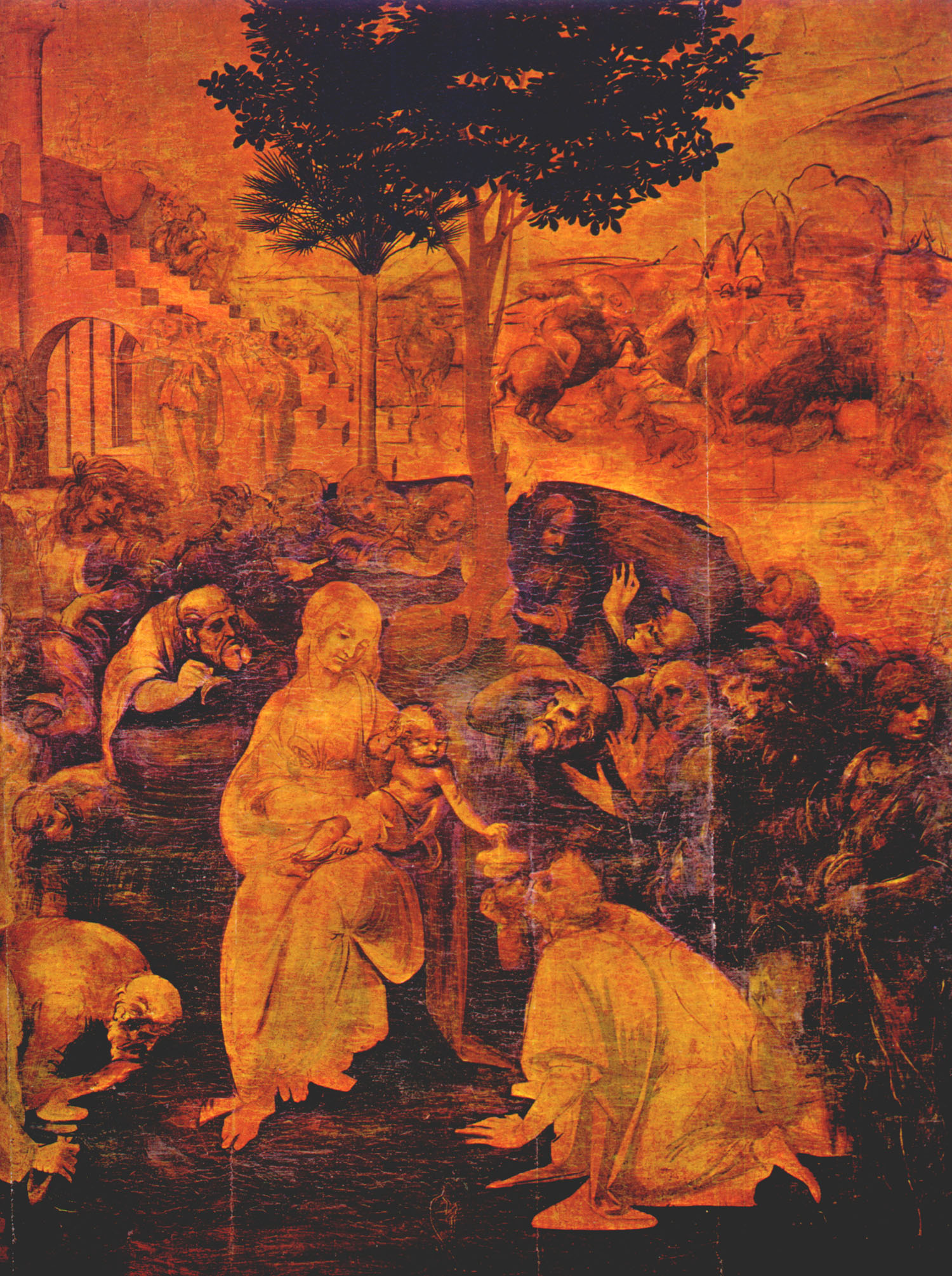 Леонардо да Винчи. Поклонение волхвов. 1481-1482.