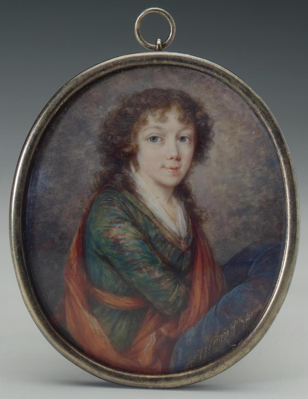 Августин Ритт. "Портрет дамы в зелёном платье с красной шалью". 1790-е.