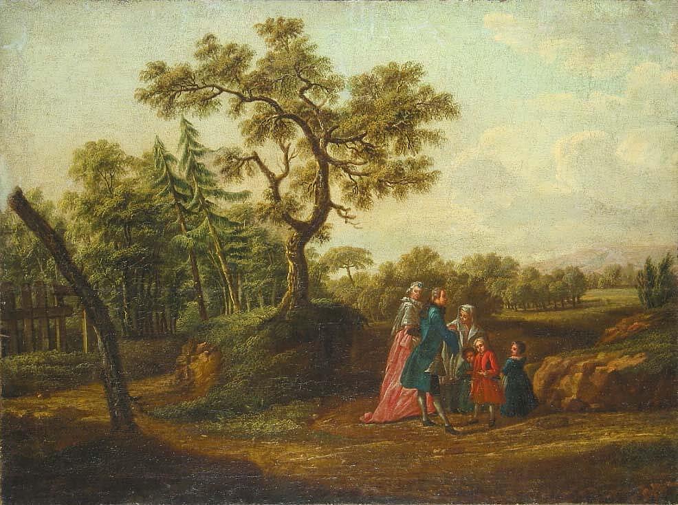 Даниэль Ходовецкий, приписывается. "Прогулка в парке". XVIII век. Эрмитаж, Санкт-Петербург.