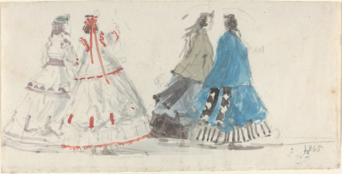 Эжен Буден. "Четыре дамы в кринолинах, прогуливающиеся в Трувиле". 1865. Национальная галерея искусств, Вашингтон.