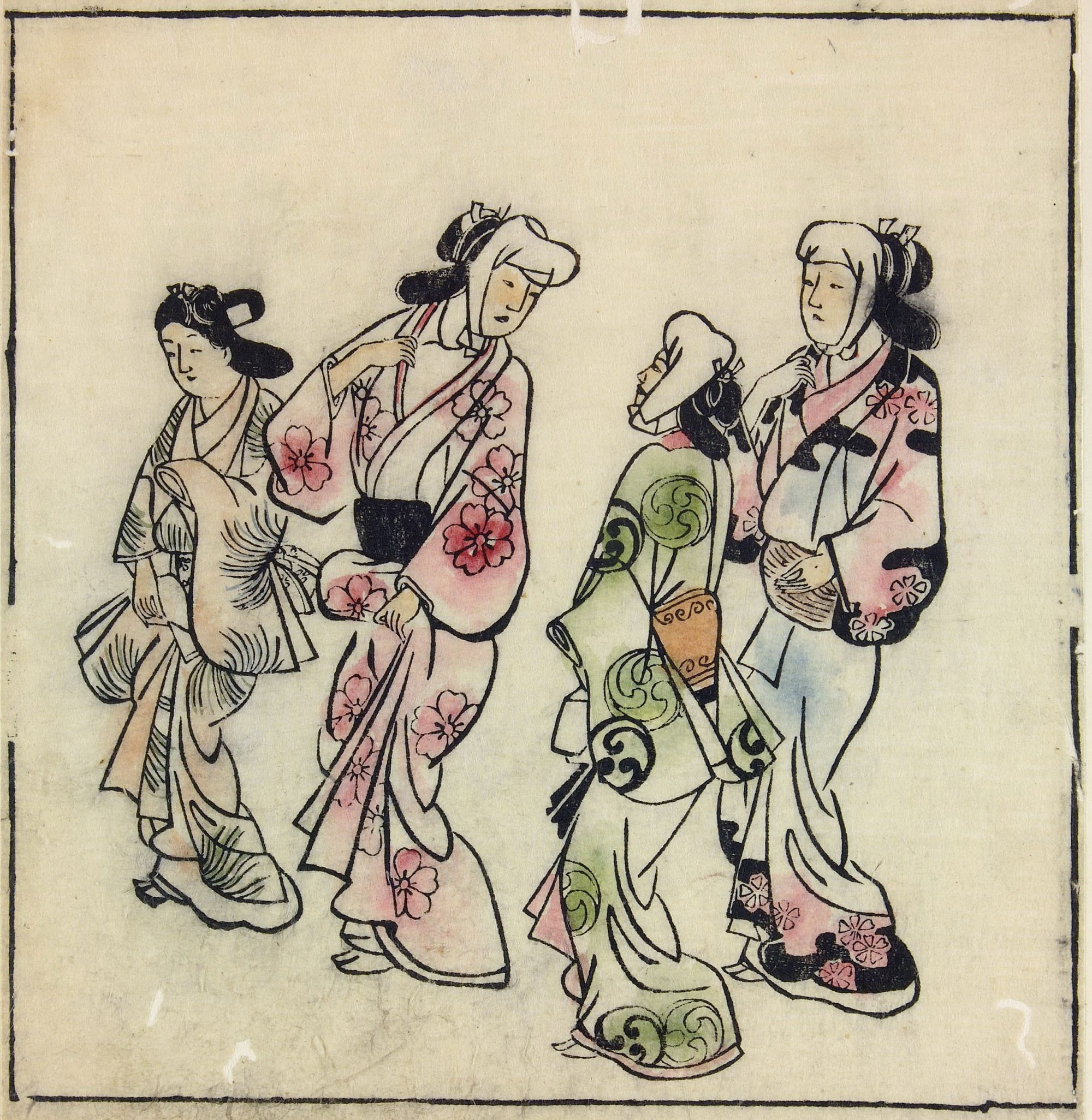 Моронобу Хисикава. "Встреча между двумя парами гуляющих женщин". 1683.