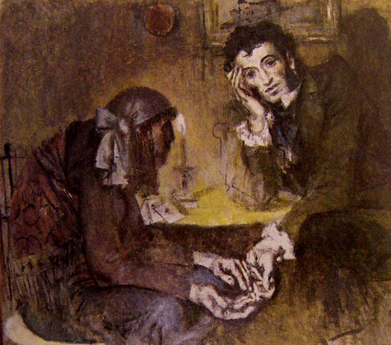 Евсей Евсеевич Моисеенко. "Пушкин с цыганкой". 1988.