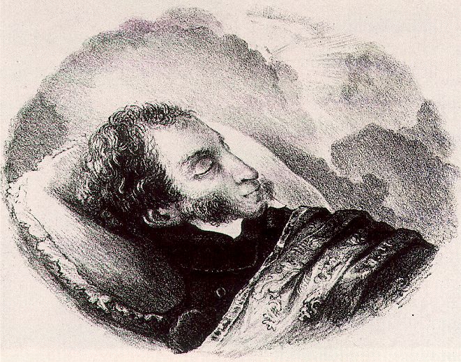 Неизвестный художник. "Пушкин в гробу 30 января 1837 года".