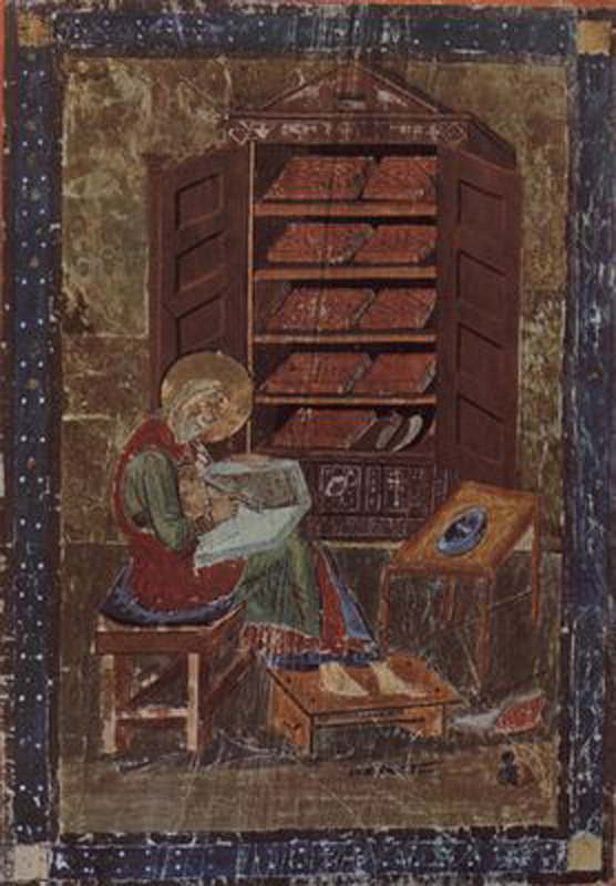 Амиатинский кодекс. Ездра работает над текстом библии.