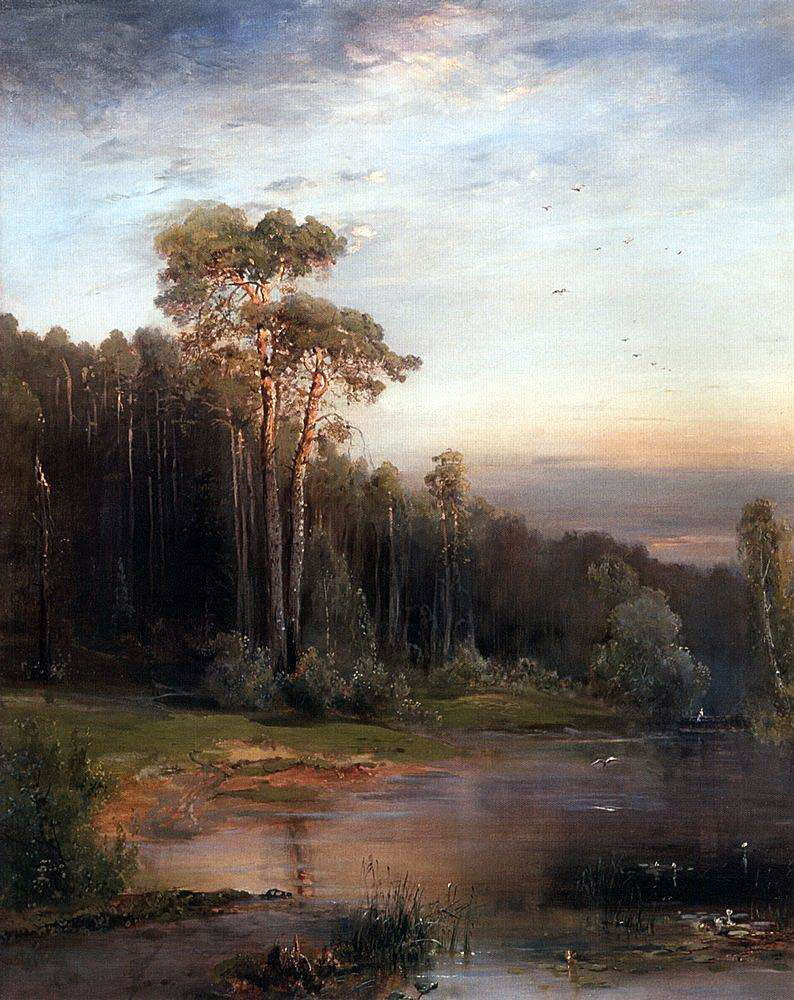 Алексей Кондратьевич Саврасов. "Летний пейзаж с соснами у реки". 1878.