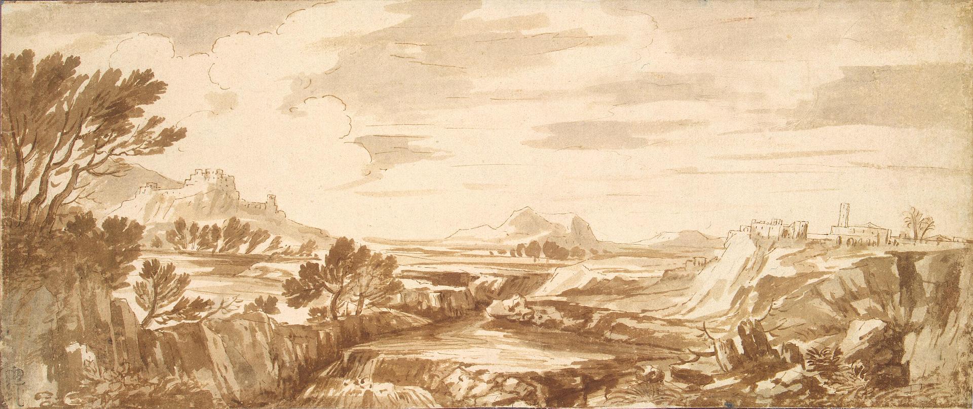Гаспар Дюге. "Равнина Лациума с рекой". Между 1646-1651. Эрмитаж, Санкт-Петербург.