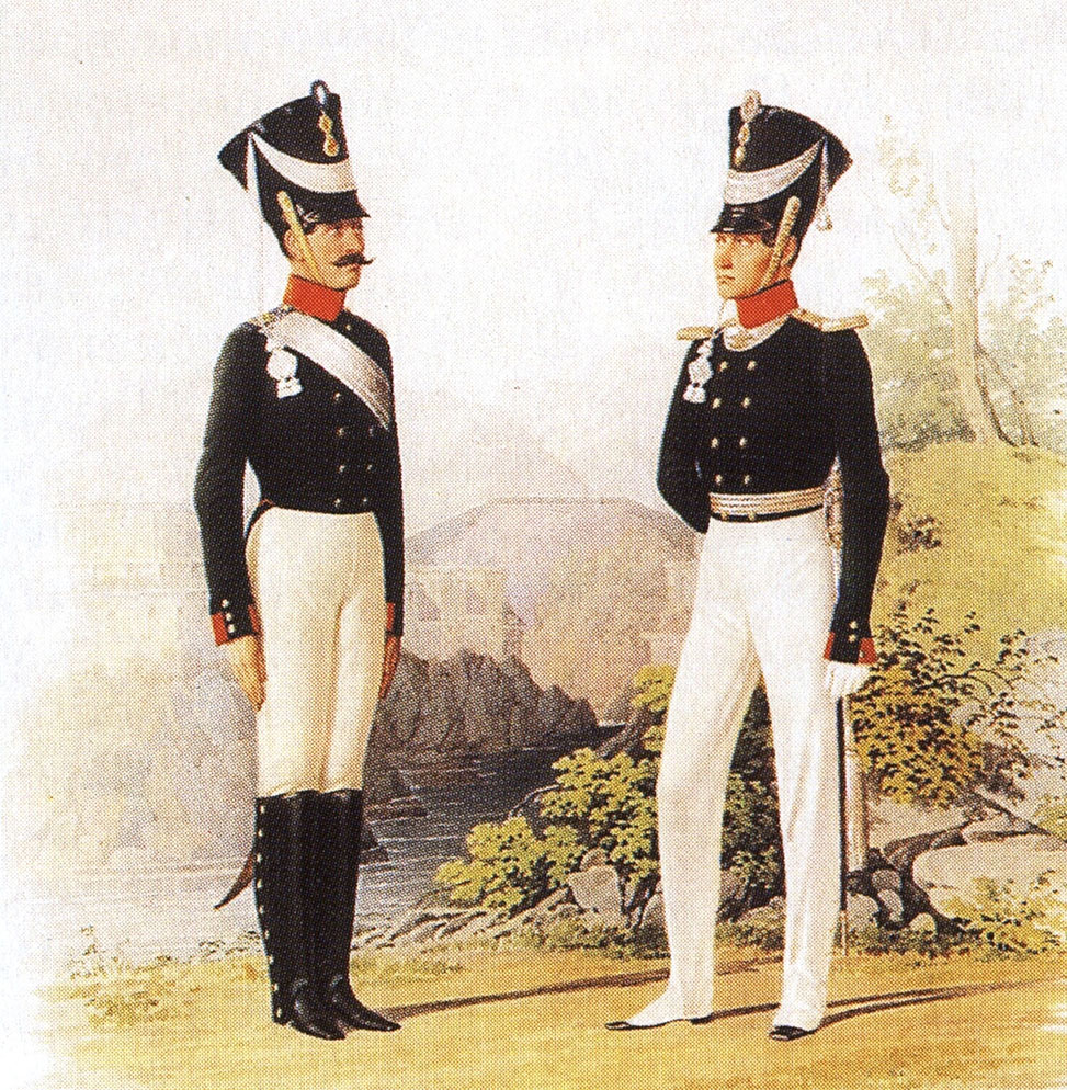 Неизвестный художник. "Офицер и рядовой Кабардинского пехотного полка. (1825 г.)". 1850.