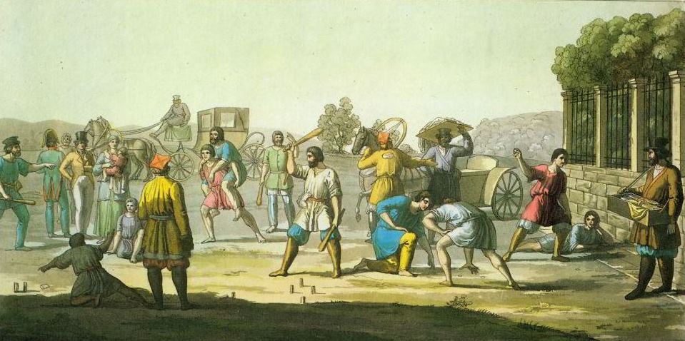 А.-Т. Биазиоли. "Русские игры". Гравюра по рисунку Е. Корнеева. Между 1812 и 1830.