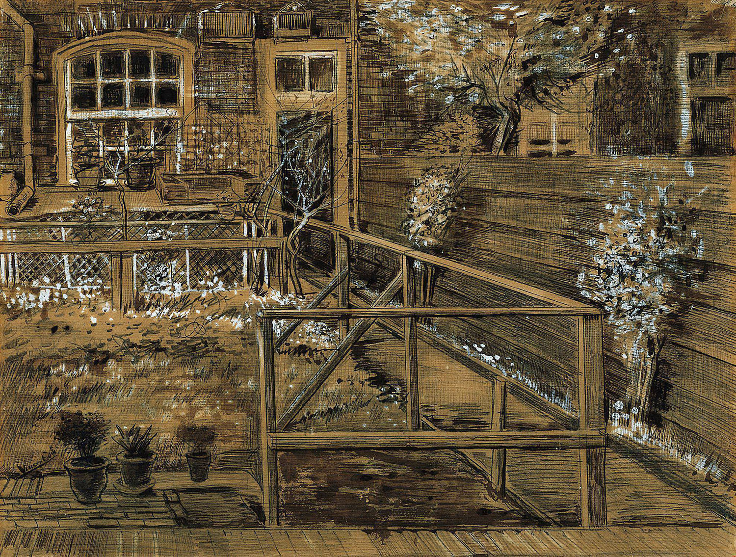 Винсент Ван Гог. "Сад на заднем дворе матери Винсента в Гааге". 1882. Музей искусств Нортона Саймона, Пасадена.