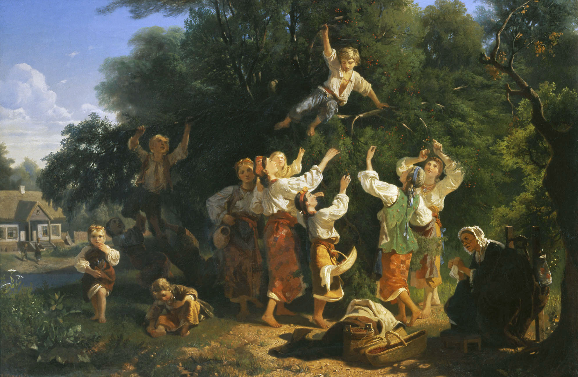 Иван Соколов. Сбор вишни в помещичьем саду. 1858.