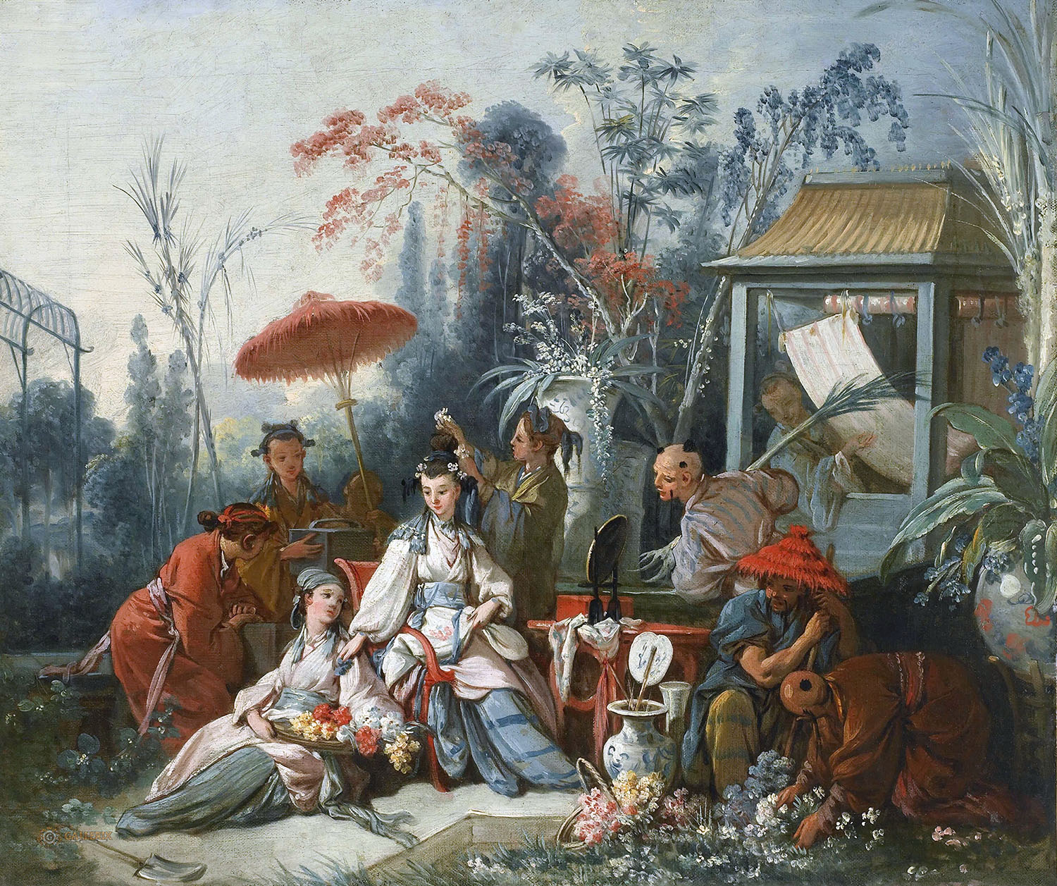 Франсуа Буше. "Китайский садик". 1742. Картон для гобелена. Музей искусств, Безансон.