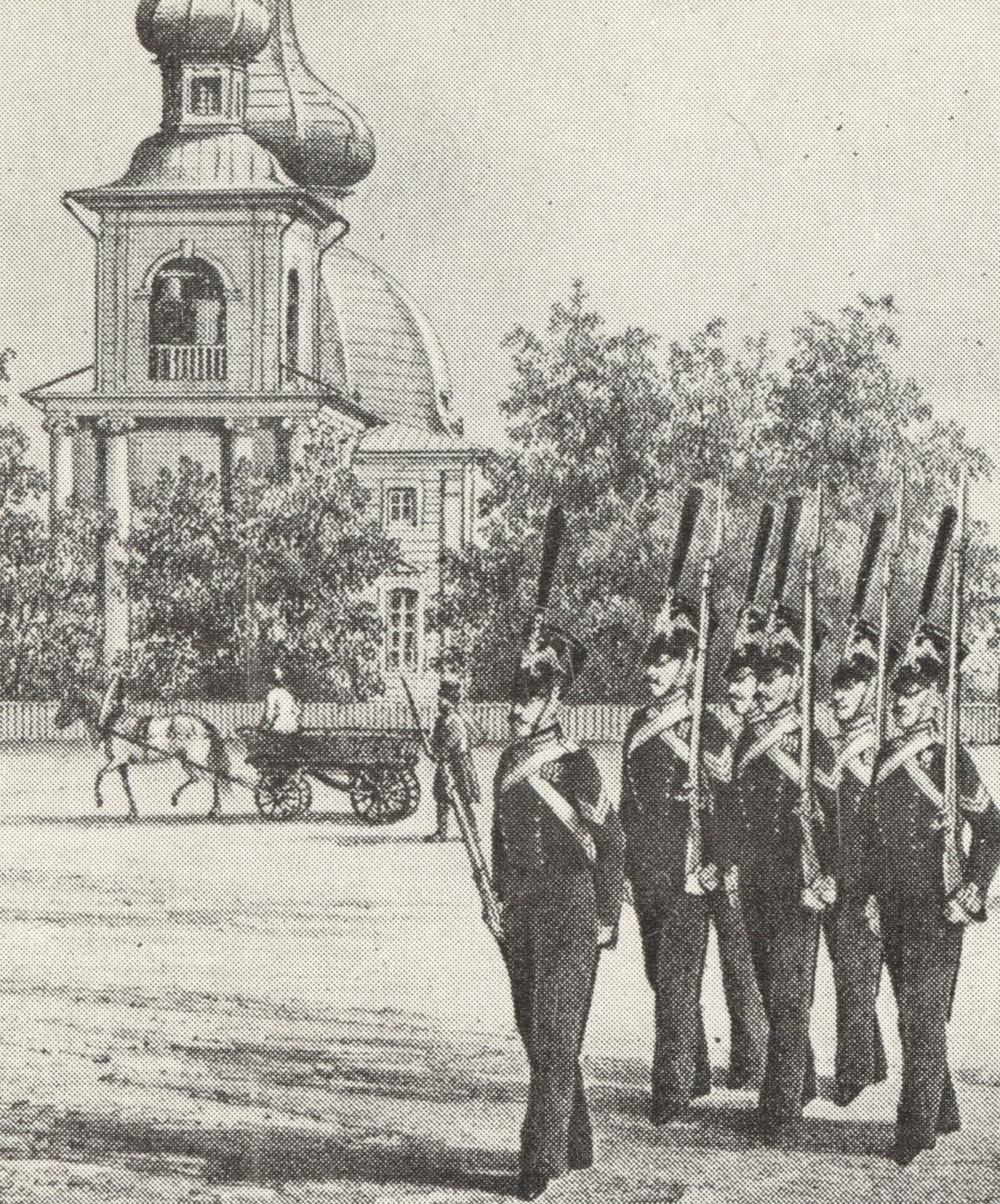 Ф. Перро. Троицкая площадь на Петербургской стороне. Фрагмент. Около 1840.