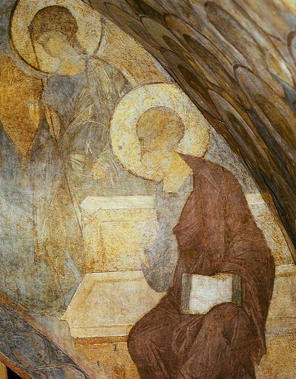 Андрей Рублёв. "Апостол Павел с ангелом". Успенский собор, Владимир. 1408.