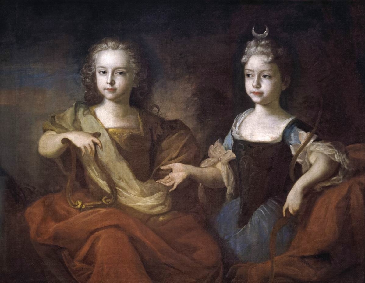 Луи Каравак. Пётр и сестра Наталья в детстве, в образе Аполлона и Дианы.
