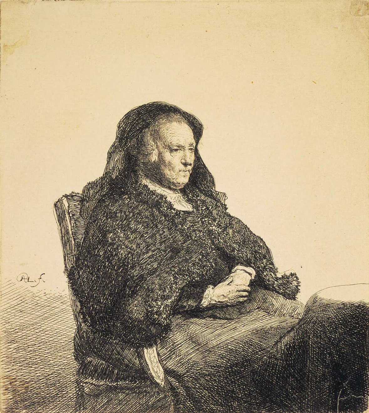 Рембрандт ван Рейн. Портрет матери Рембрандта, сидящей за столом. 1631.