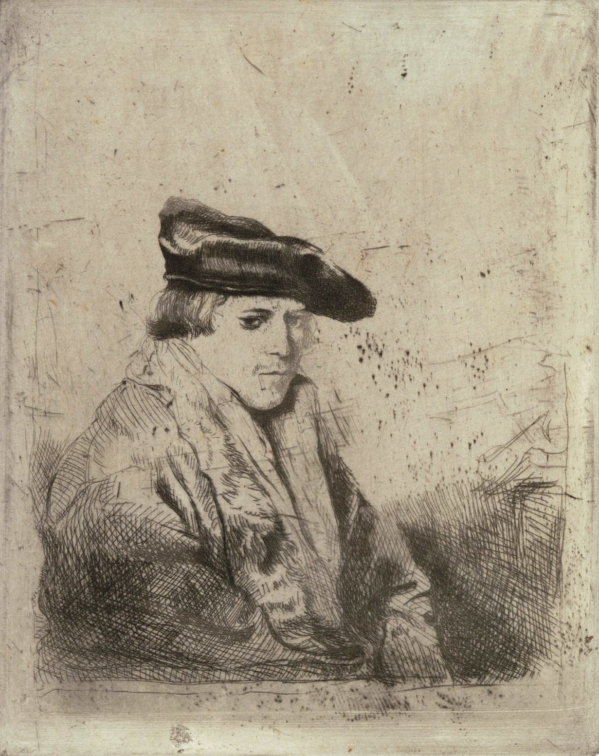 Эдгар Дега. Молодой человек, сидящий в бархатном берете (копия с Рембрандта). 1857.