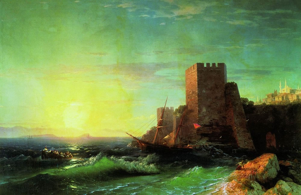Иван Айвазовский. Башни на скале у Босфора. 1859.