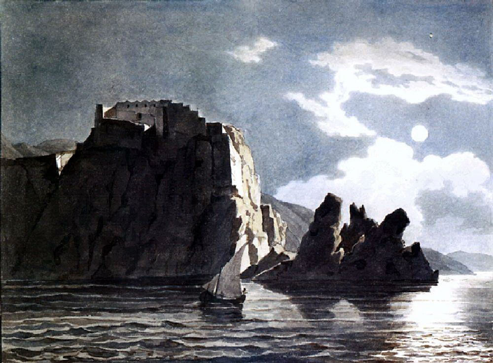 Карл Брюллов. Скалы и луна ночью. 1824.