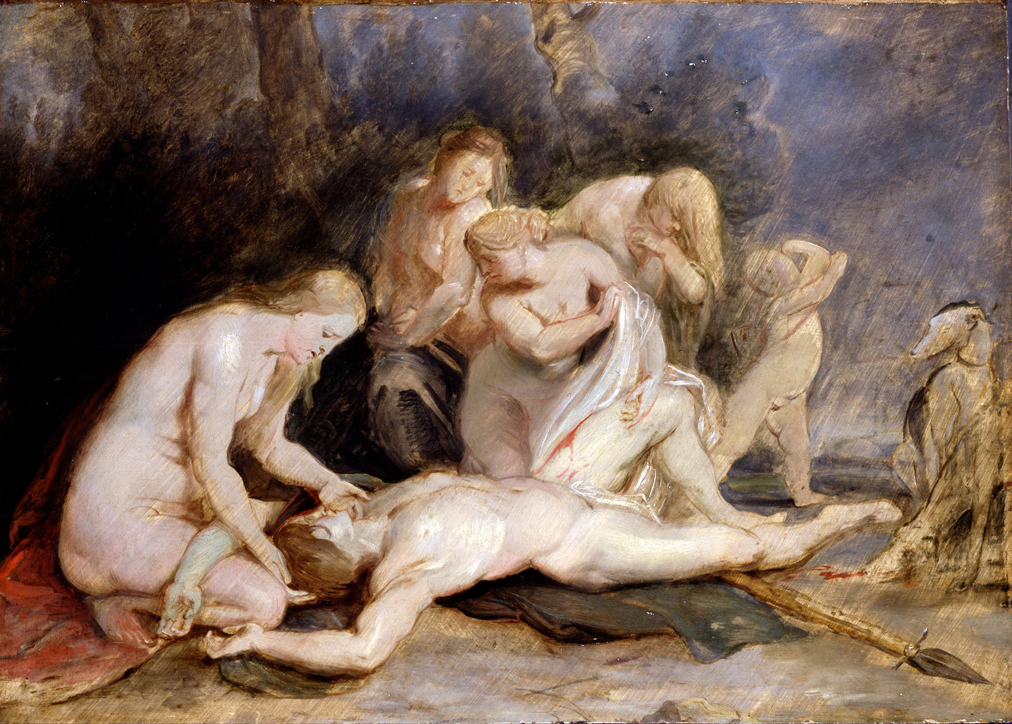 Питер Пауль Рубенс. "Смерть Адониса (с Венерой, тремя грациями и Амуром)". Около 1614. Картинная галерея Далвич, Лондон.
