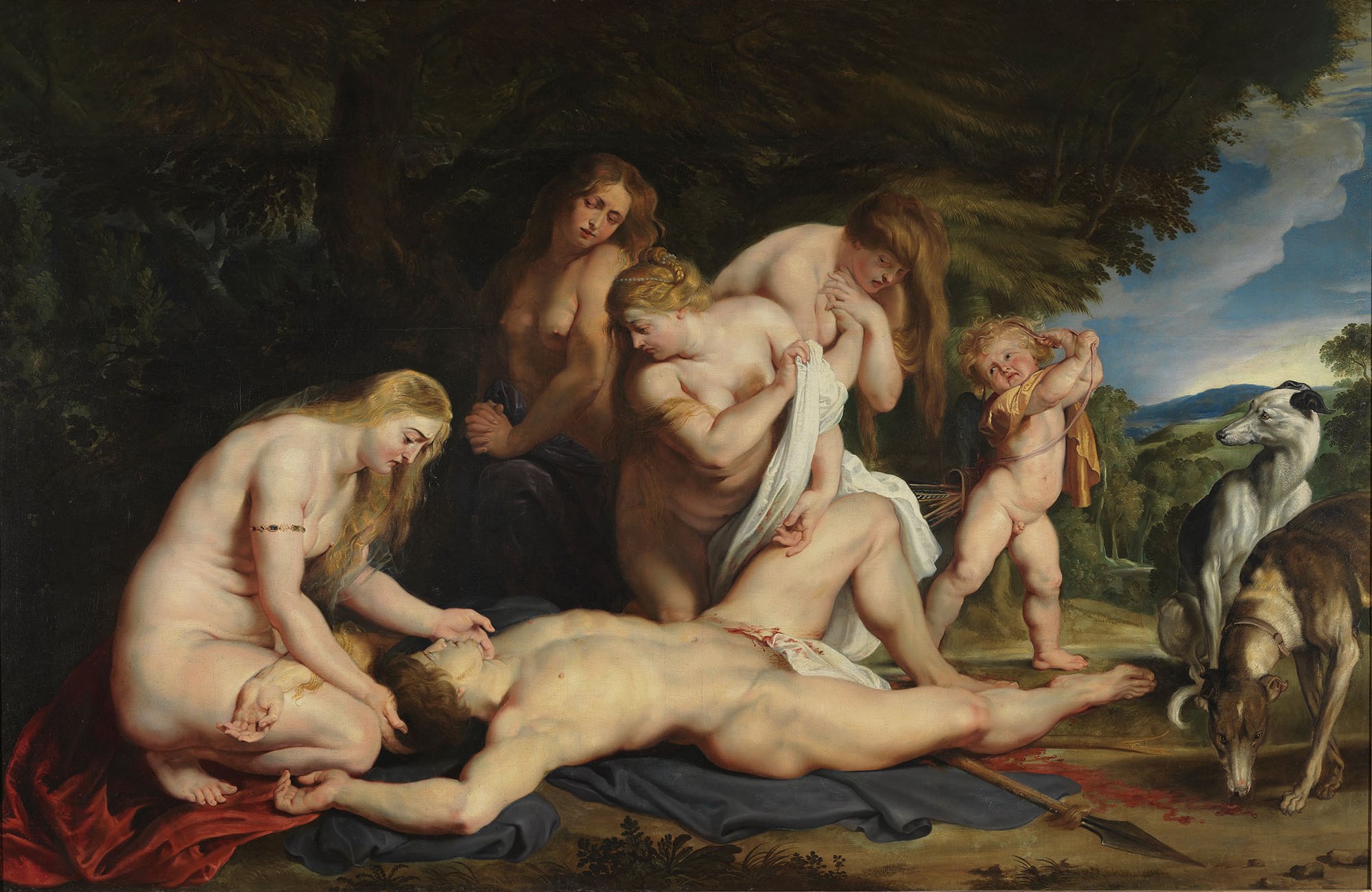 Питер Пауль Рубенс. "Смерть Адониса (с Венерой, тремя грациями и Амуром)". около 1614. Музей искусств, Иерусалим.