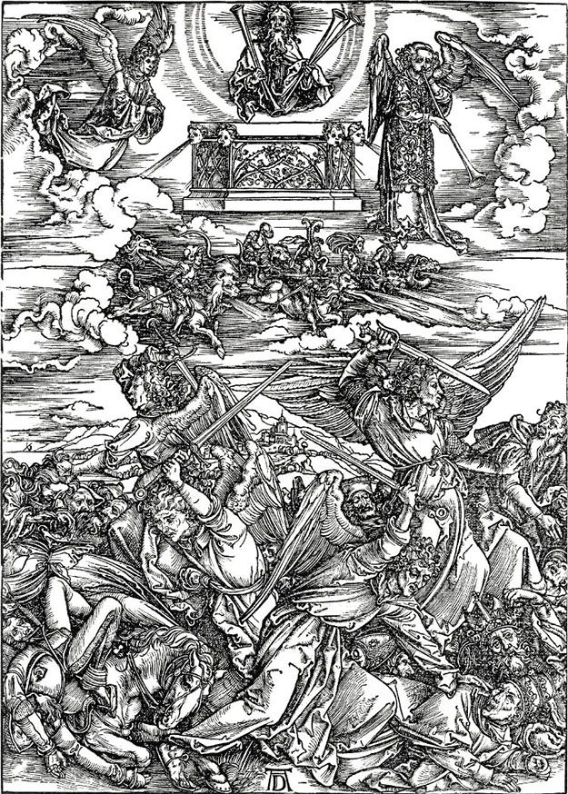 Альбрехт Дюрер. "Четыре ангела Смерти". Серия "Апокалипсис". 1496-1498.