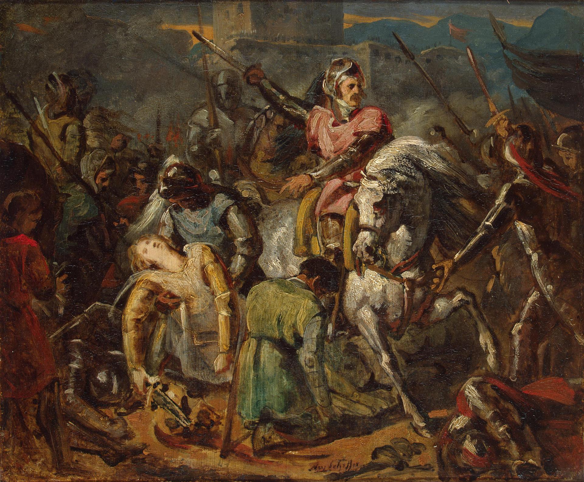 Ари Шеффер. "Смерть Гастона де Фуа в битве при Равенне 11 апреля 1512 года". Около 1824. Эрмитаж, Санкт-Петербург.
