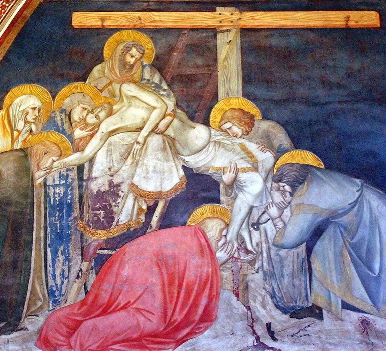 Пьетро Лоренцетти. "Снятие с креста". Фреска в капелле Орсини в церкви Святого Франциска в Ассизи. Около 1320-1340.