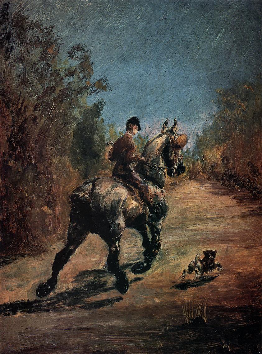 Анри де Тулуз-Лотрек. "Всадник с маленькой собачкой". 1879.