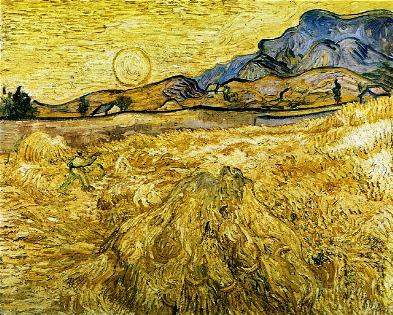 Винсент Ван Гог. "Пшеничное поле сл жнецом и солнцем". 1889. Музей Крёллкр-Мюллер, Оттерло.