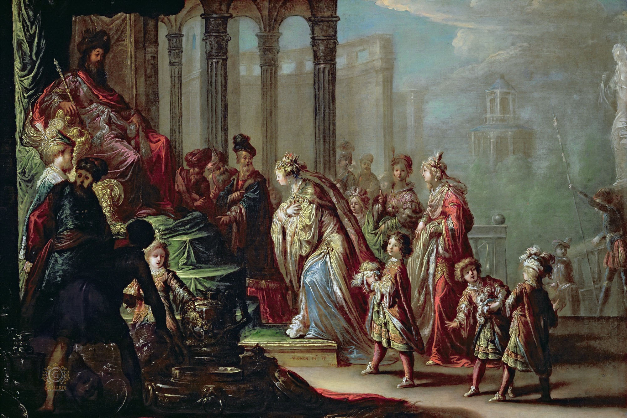 Клод Виньон. "Соломон и царица Савская или Есфирь перед Артаксерксом". 1624. Лувр, Париж.
