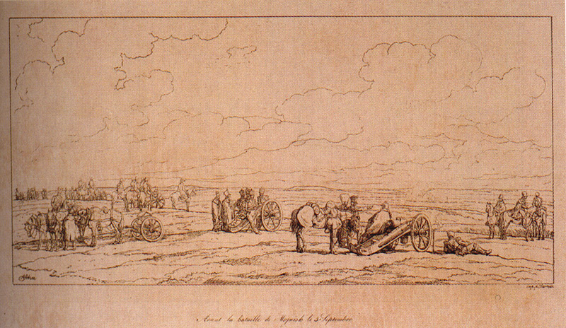Гравюра по рисунку Альберта Адама. "Перед сражением у Можайска 5 сентября". 1827-1833.
