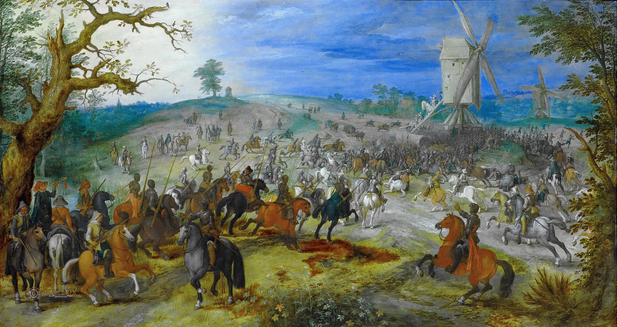 Ян Брейгель Старший, Себастьян Вранкс (фигуры). "Сражение у двух мельниц". 1612. Частная коллекция.