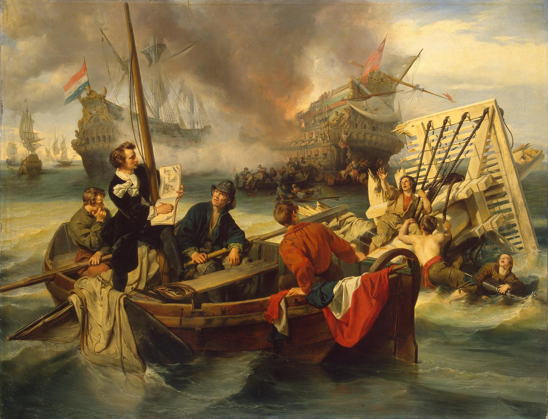 И. Дехой. "Виллем ван де Вельде, рисующий морское сражение". 1845. Эрмитаж, Санкт-Петербург.