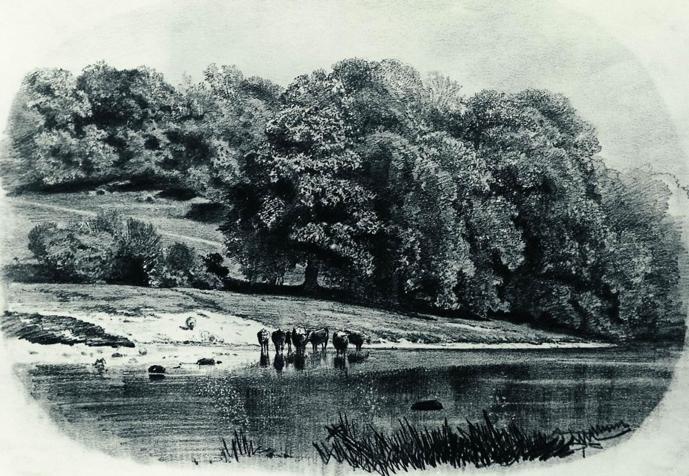 Иван Шишкин. Стадо на берегу реки. 1870-е.