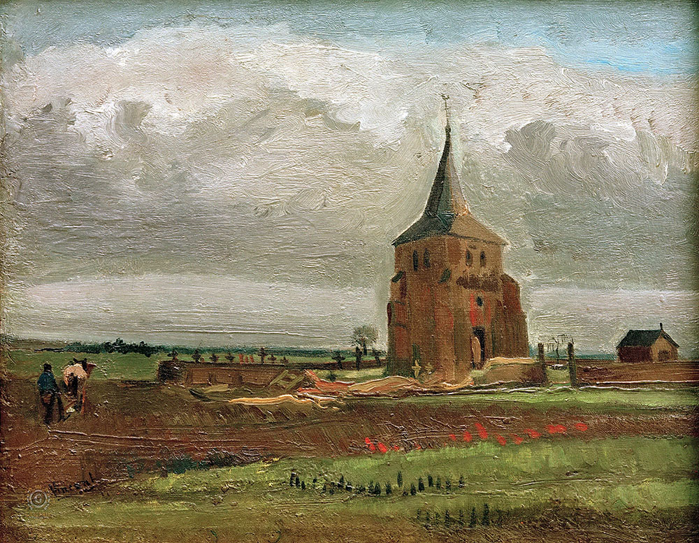 Винсент Ван Гог. "Старая башня в Нейнене с пахарем". 1884. Музей Крёллер-Мюллер, Оттерло.