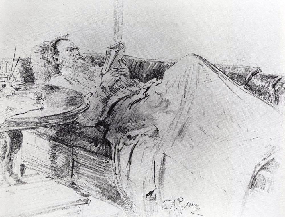 Илья Ефимович Репин. Лев Николаевич Толстой за чтением. 1891.