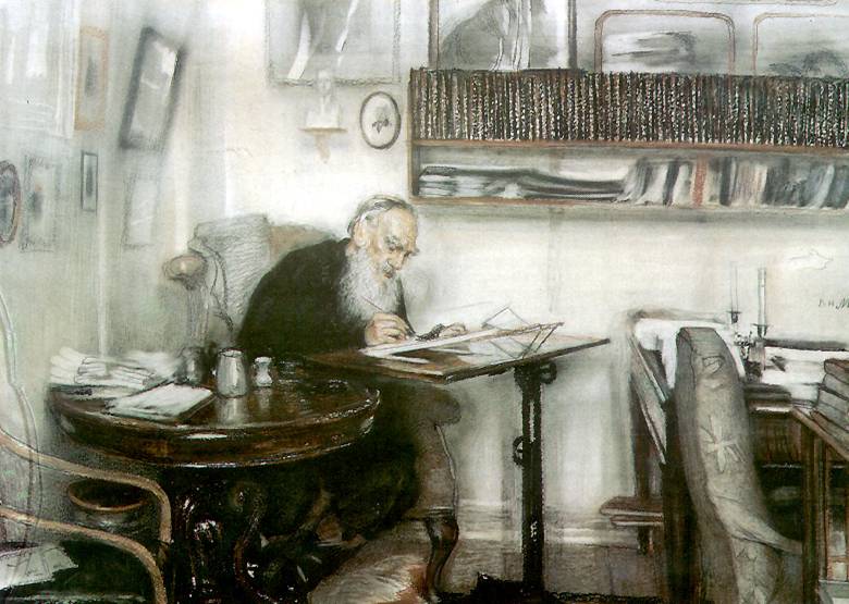 В. Н. Мешков. Л. Н. Толстой в яснополянской библиотеке. 1910.