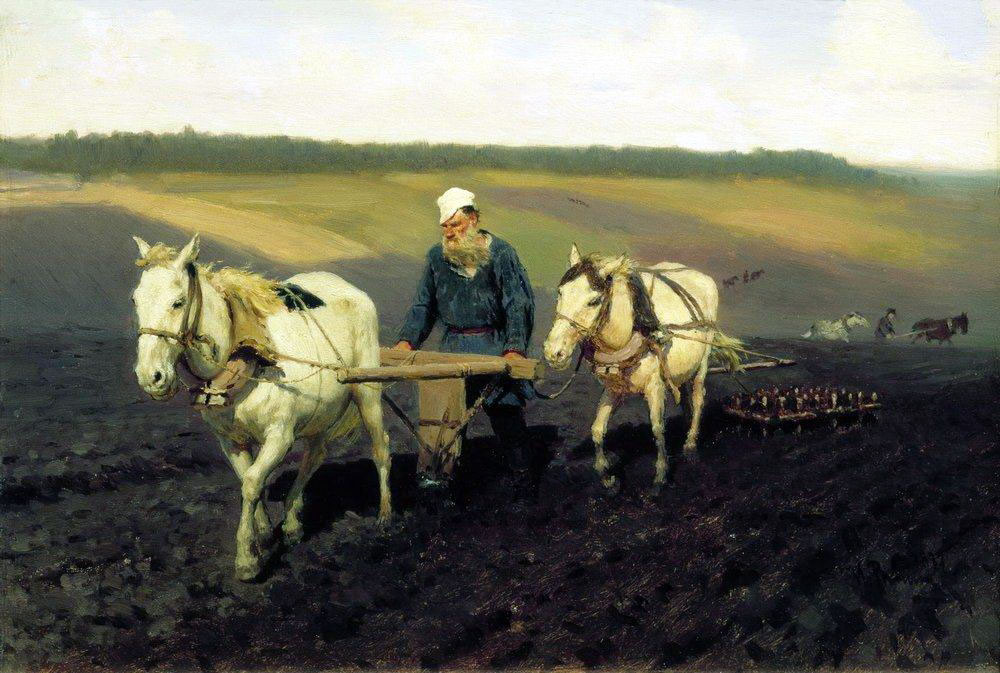 Илья Ефимович Репин. Пахарь. Л. Н. Толстой на пашне. 1887.