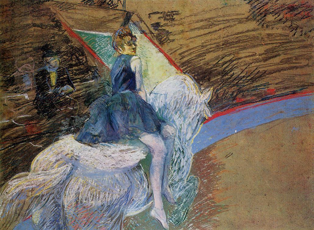 Анри де Тулуз-Лотрек. "В цирке Фернандо. Наездница на белом коне". 1888.